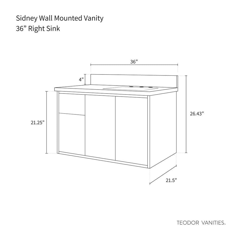 
                  
                    Sidney 36", Teodor® Modern Wall Mount Gloss White Vanity, Right Sink Teodor Bathroom VanityCanada
                  
                