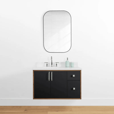 Sidney 36", Teodor® Modern Wall Mount Matte Black Vanity, Left Sink Teodor Bathroom VanityCanada