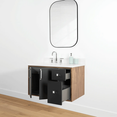 Sidney 36", Teodor® Modern Wall Mount Matte Black Vanity, Left Sink