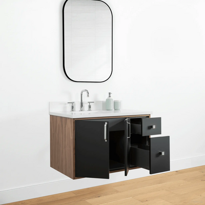 Sidney 36" Wall Mount Matte Black Bathroom Vanity, Left Sink