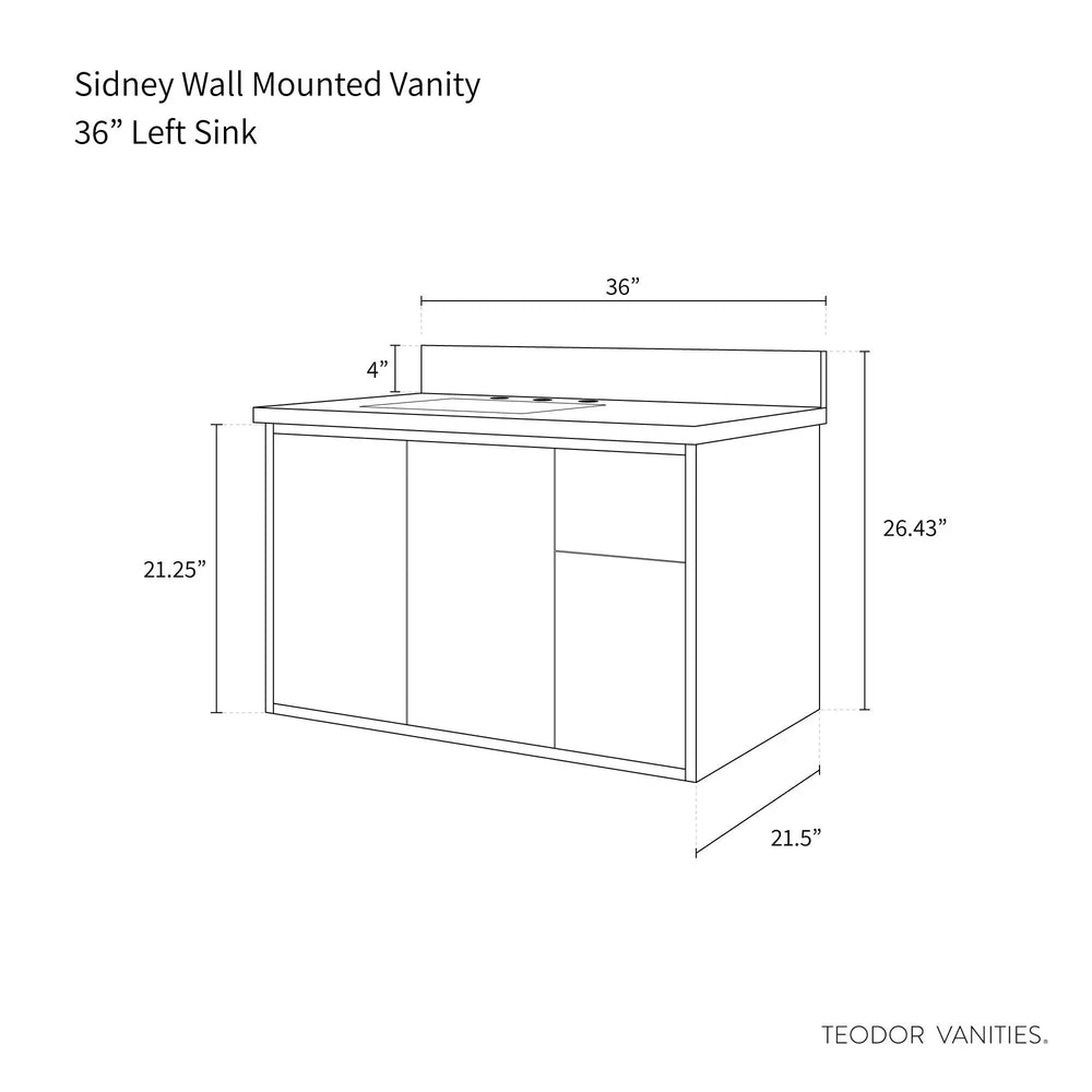 
                  
                    Sidney 36", Teodor® Modern Wall Mount Matte Black Vanity, Left Sink Teodor Bathroom VanityCanada
                  
                