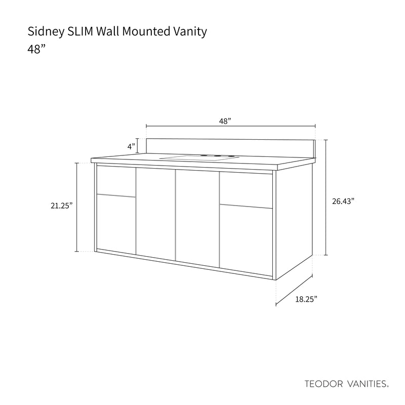 Sidney SLIM, 48" Teodor® Modern Wall Mount Matte Black Vanity
