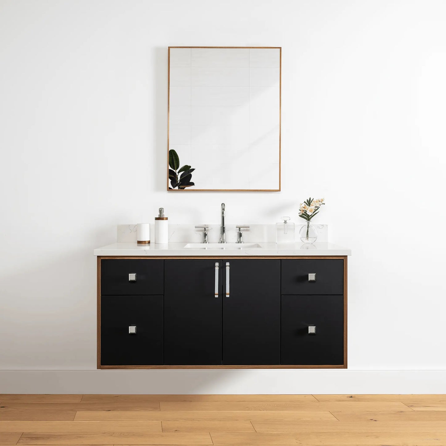 Sidney 48" Wall Mount Matte Black Bathroom Vanity