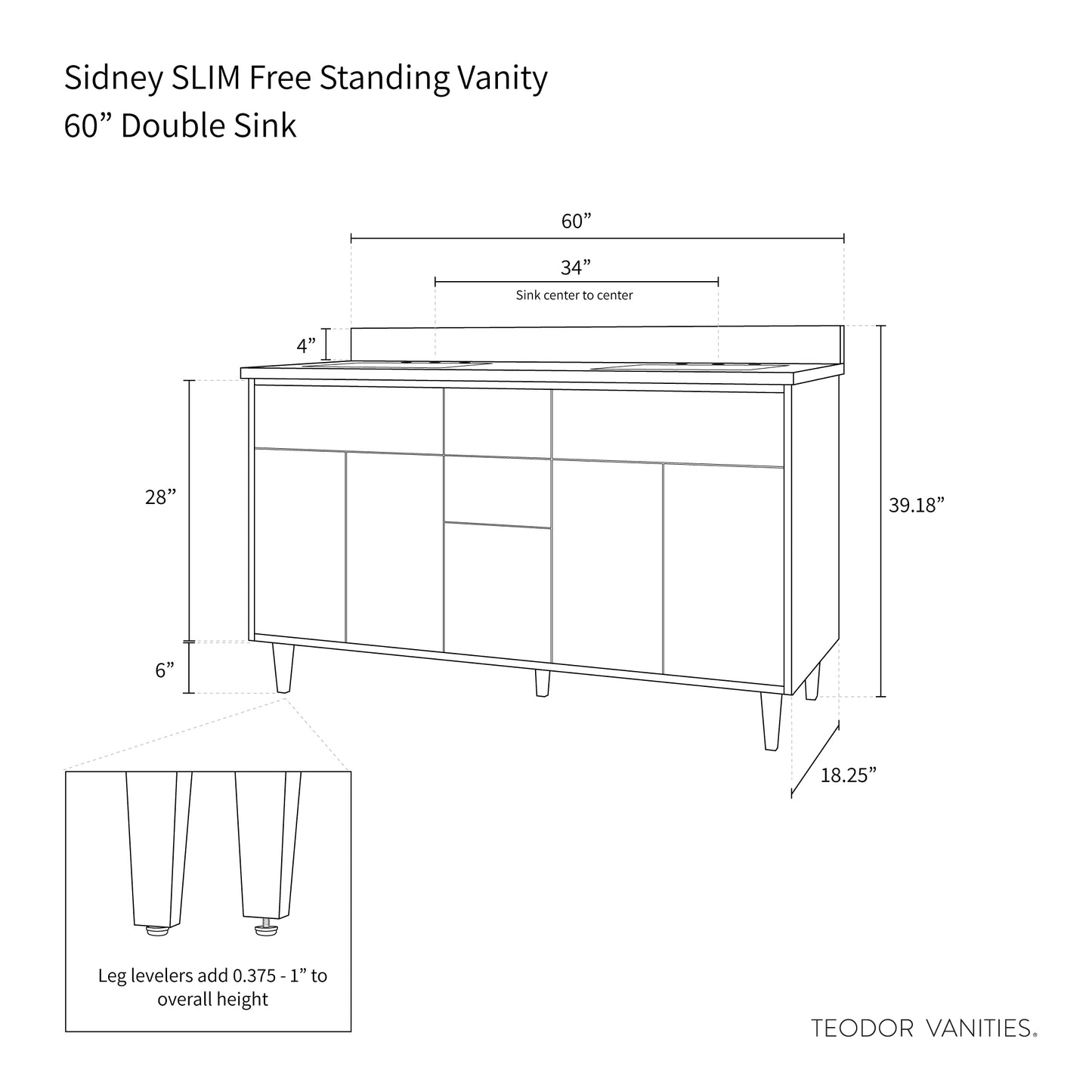 
                  
                    Sidney SLIM 60" Matte Black Bathroom Vanity, Double Sink
                  
                