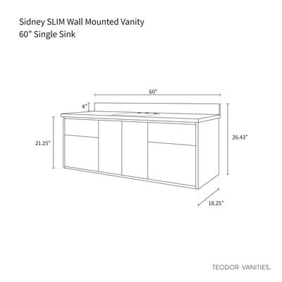 Sidney SLIM, 60" Teodor® Modern Wall Mount Matte Black Vanity