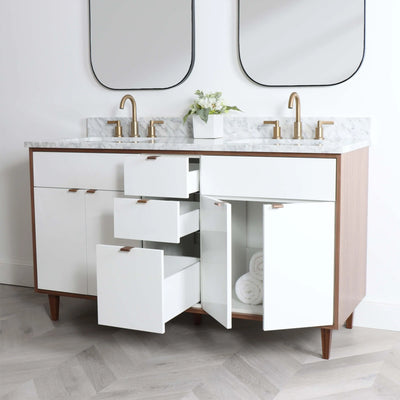 Sidney 60" Gloss White Bathroom Vanity, Double Sink