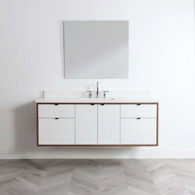 Sidney 60" Wall Mount Gloss White Bathroom Vanity