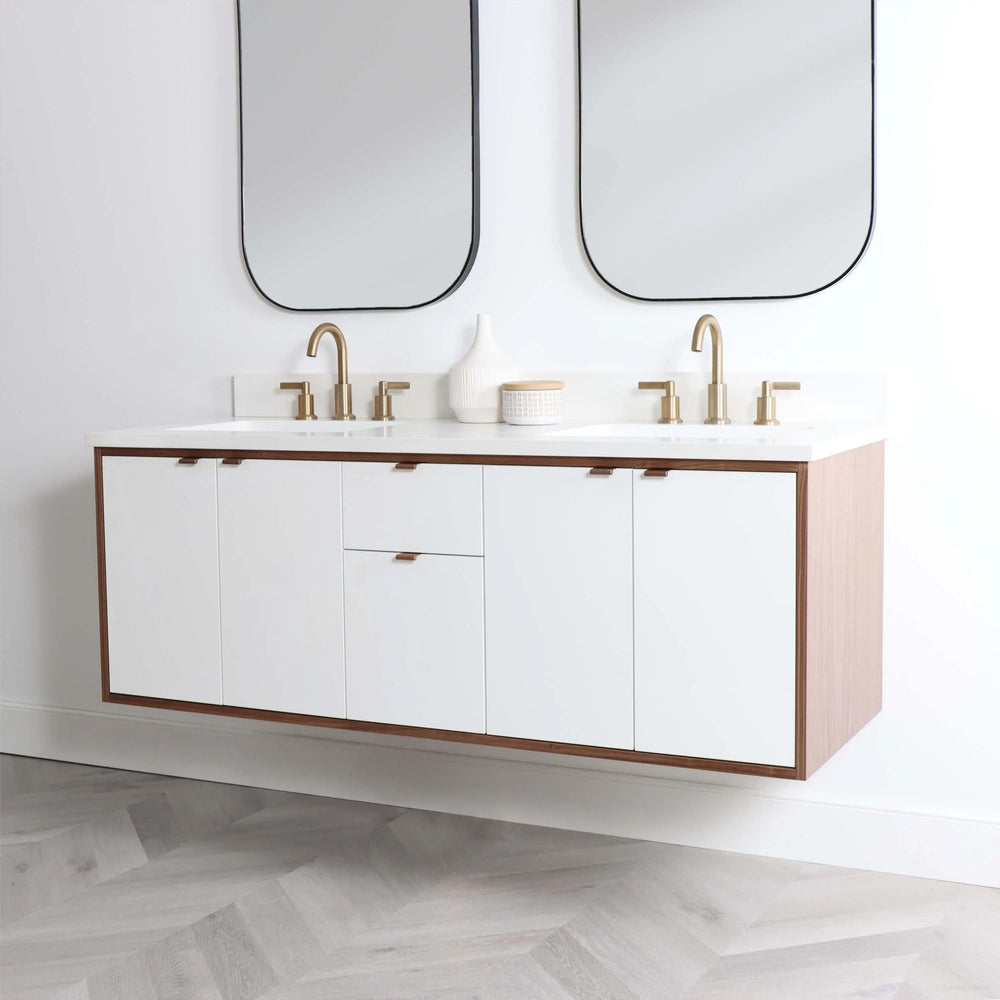 
                  
                    Sidney 60" Wall Mount Gloss White Bathroom Vanity, Double Sink
                  
                