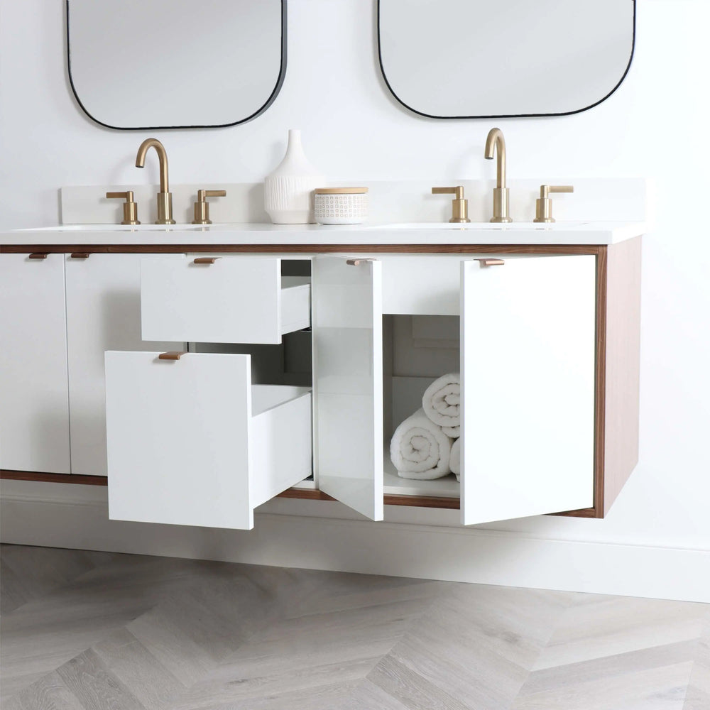 
                  
                    Sidney 60" Wall Mount Gloss White Bathroom Vanity, Double Sink
                  
                