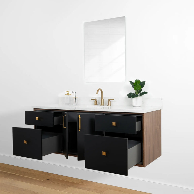 Sidney 60" Wall Mount Matte Black Bathroom Vanity