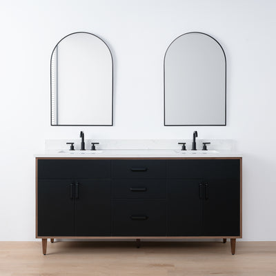 Sidney SLIM, 72" Teodor® Modern Matte Black Vanity, Double Sink