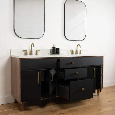 Sidney 72" Matte Black Bathroom Vanity, Double Sink