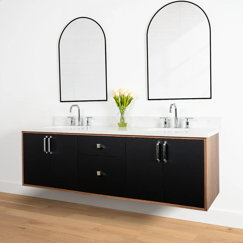 Sidney 72" Wall Mount Matte Black Bathroom Vanity, Double Sink