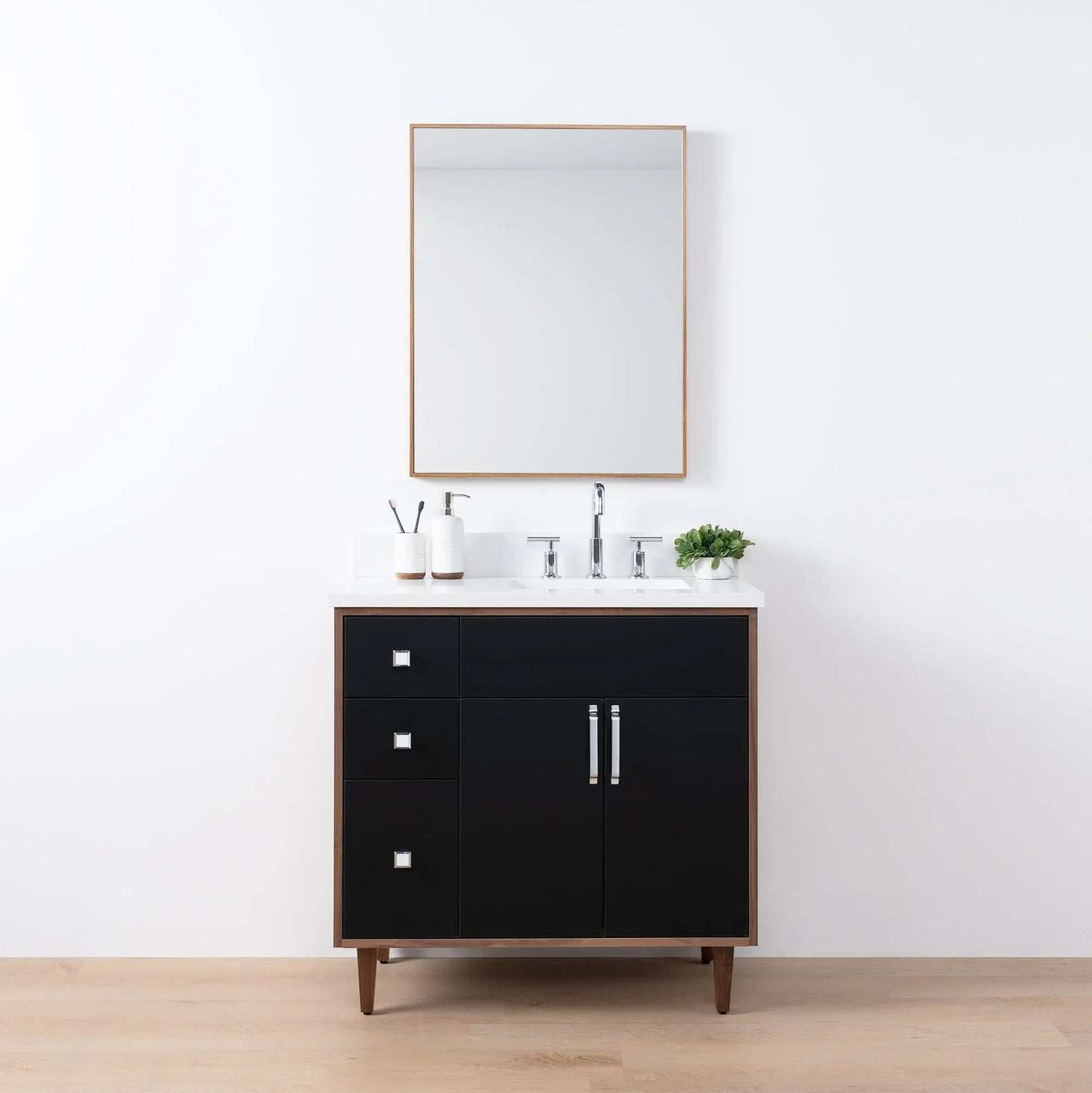 Sidney SLIM, 36" Teodor® Modern Matte Black Vanity, Right Sink Teodor Bathroom VanityCanada