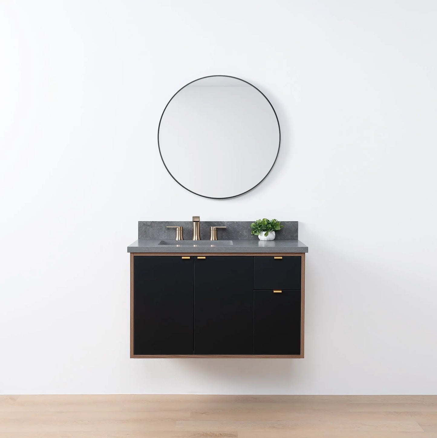 Sidney SLIM, 36" Teodor® Modern Wall Mount Matte Black Vanity, Left Sink Teodor Bathroom VanityCanada