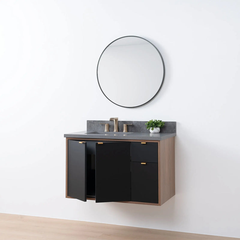Sidney SLIM, 36" Teodor® Modern Wall Mount Matte Black Vanity, Left Sink Teodor Bathroom VanityCanada