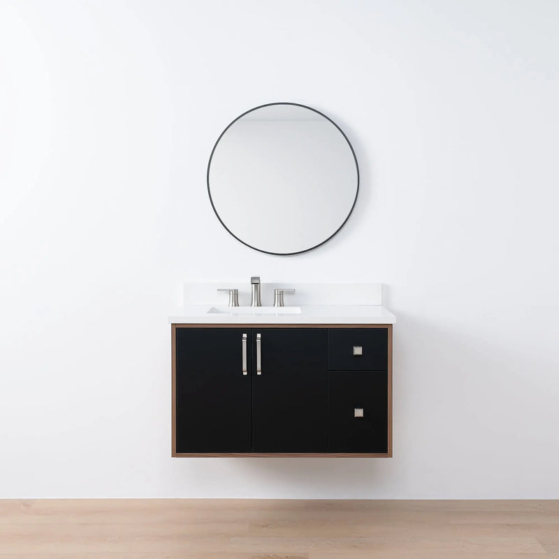 Sidney SLIM, 36" Teodor® Modern Wall Mount Matte Black Vanity, Left Sink Teodor Bathroom VanityCanada
