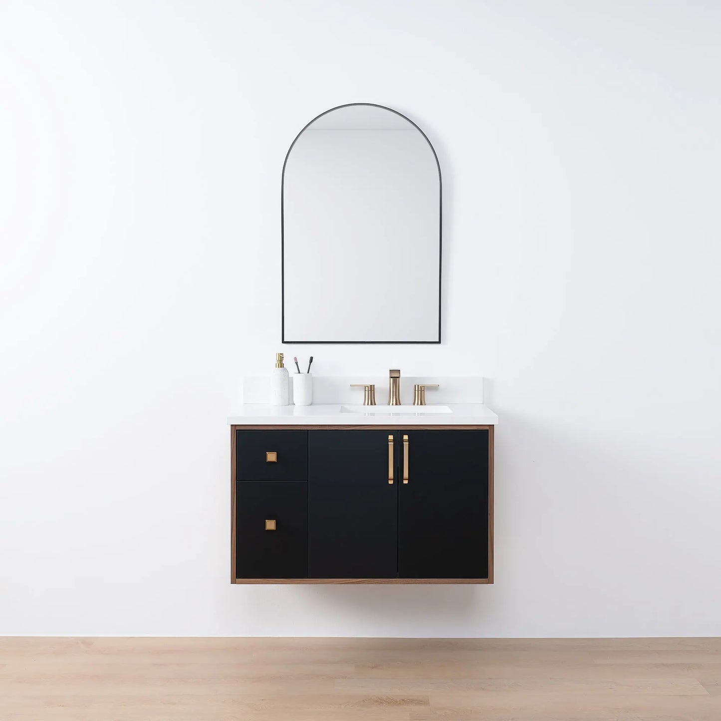 Sidney SLIM, 36" Teodor® Modern Wall Mount Matte Black Vanity, Right Sink Teodor Bathroom VanityCanada