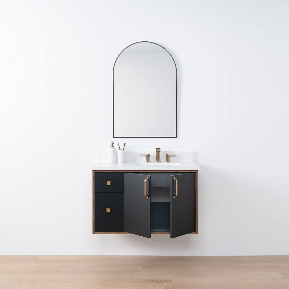 
                  
                    Sidney SLIM, 36" Teodor® Modern Wall Mount Matte Black Vanity, Right Sink Teodor Bathroom VanityCanada
                  
                