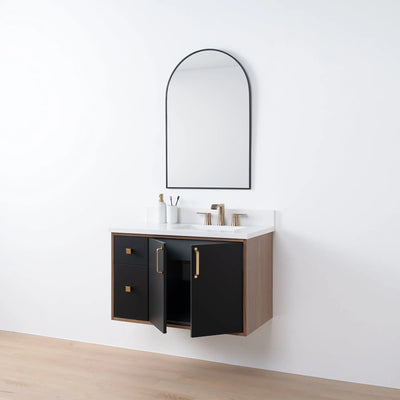 Sidney SLIM, 36" Teodor® Modern Wall Mount Matte Black Vanity, Right Sink Teodor Bathroom VanityCanada