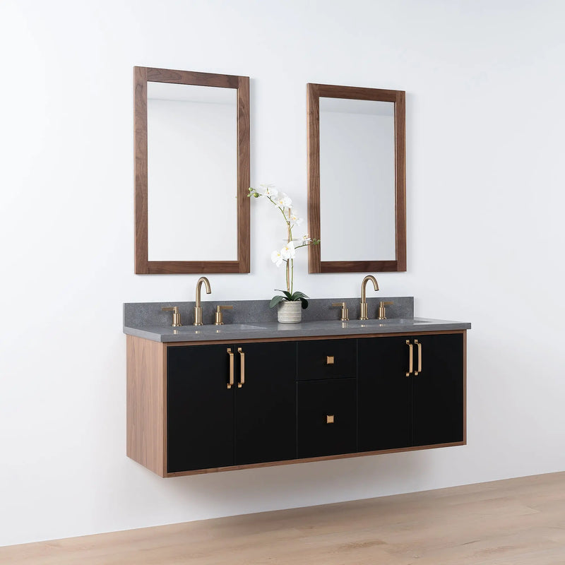 Sidney SLIM, 60" Teodor® Modern Wall Mount Matte Black Vanity, Double Sink Teodor Bathroom VanityCanada