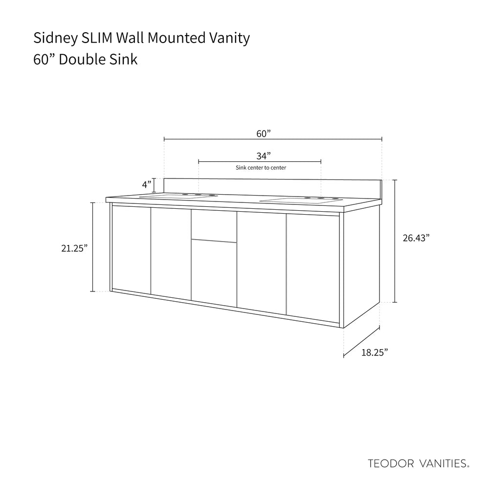 
                  
                    Sidney SLIM, 60" Teodor® Modern Wall Mount Matte Black Vanity, Double Sink Teodor Bathroom VanityCanada
                  
                