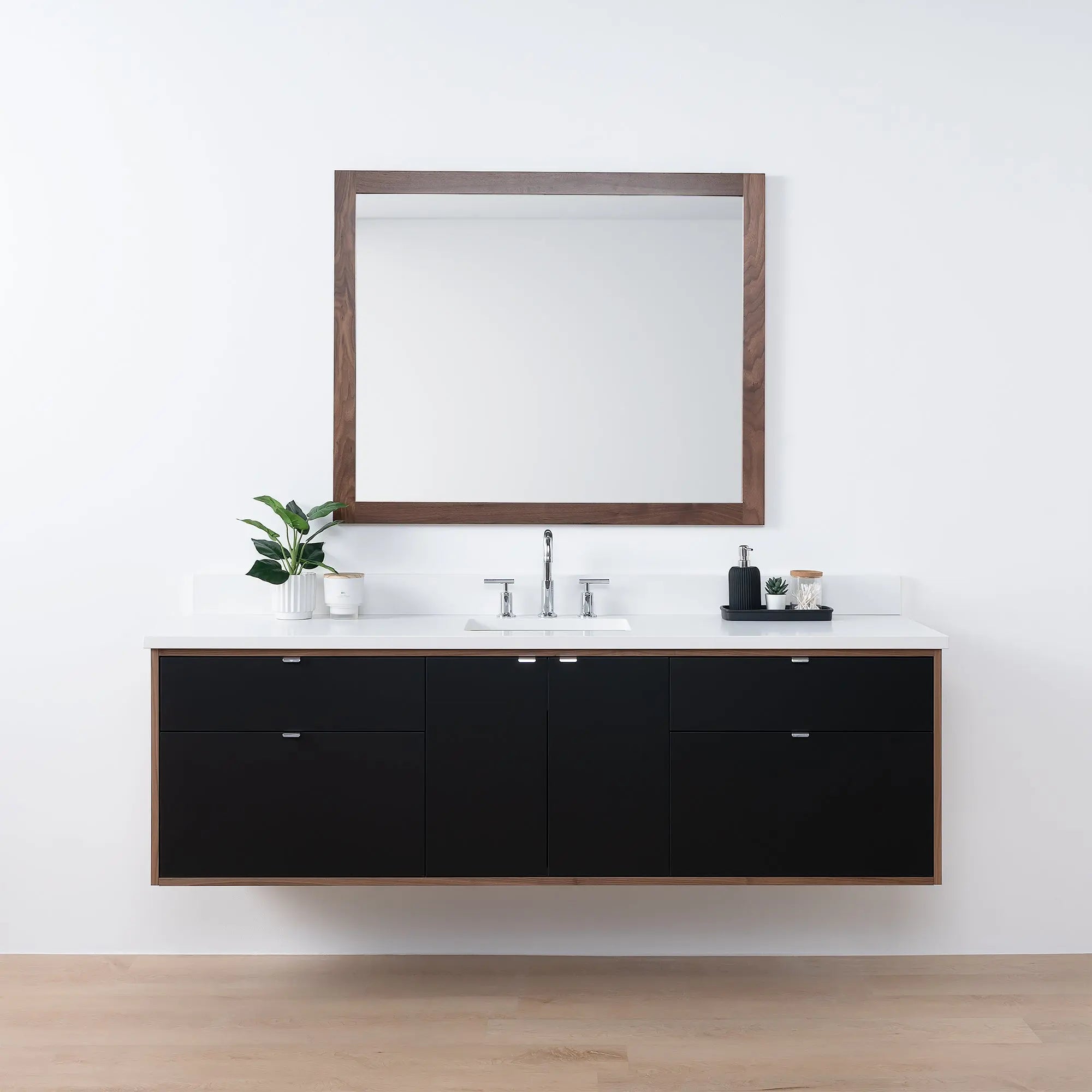 Sidney SLIM 72" Wall Mount Matte Black Bathroom Vanity - Teodor ...