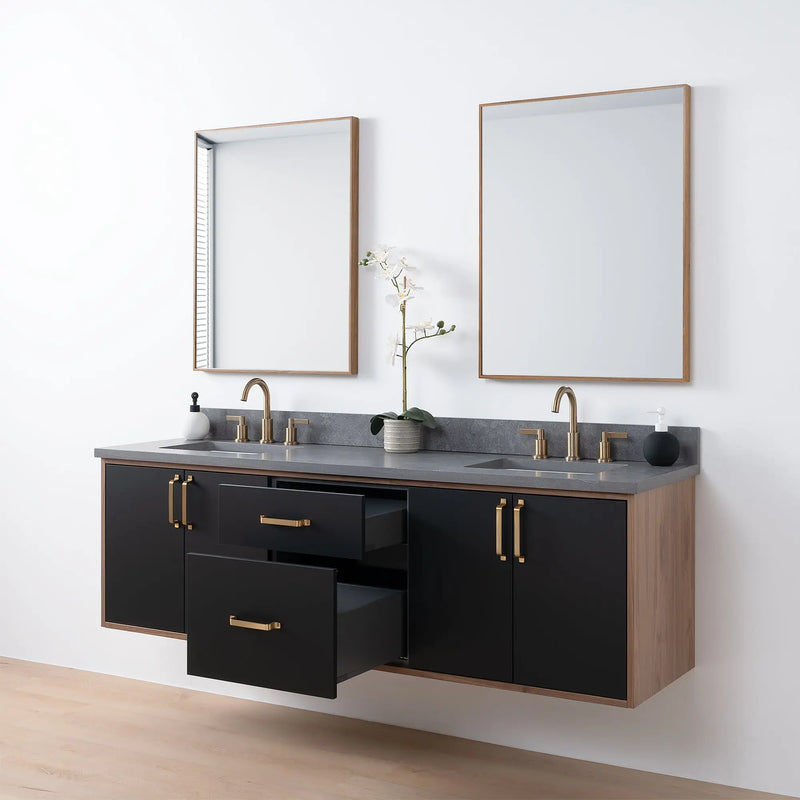 Sidney SLIM, 72" Teodor® Modern Wall Mount Matte Black Vanity, Double Sink Teodor Bathroom VanityCanada