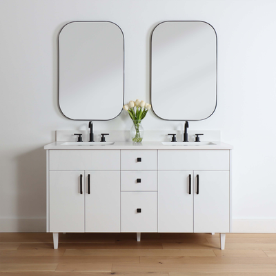Austin 60", Teodor® Modern Gloss White Vanity, Double Sink
