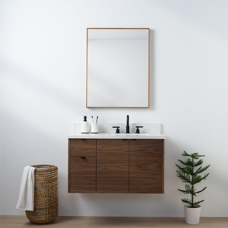 Austin SLIM, 36" Teodor® Modern Wall Mount American Black Walnut Vanity, Right Sink