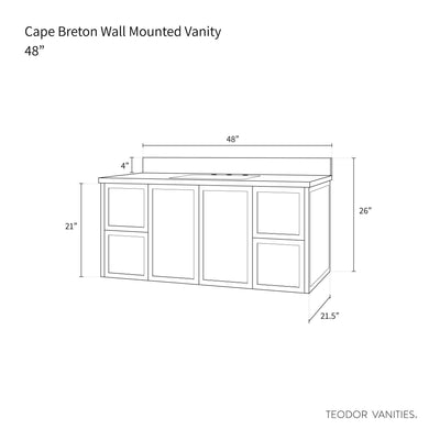 Cape Breton 48", Teodor® Wall Mount Satin White Vanity