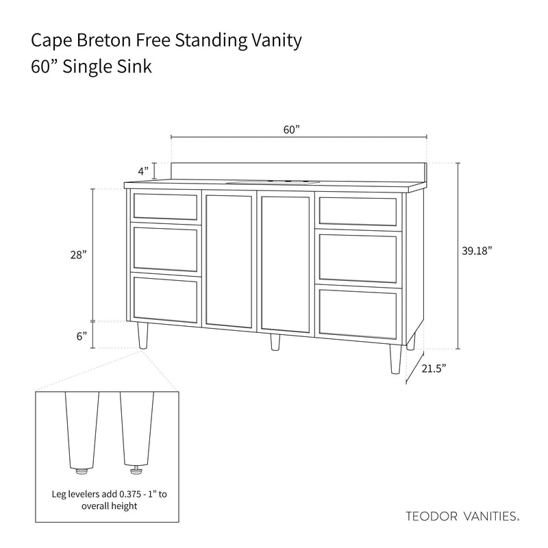 Cape Breton 60", Teodor® Mid Century Oak Vanity