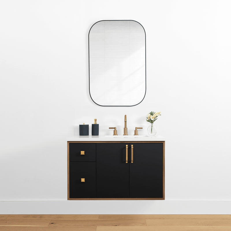 Sidney 36", Teodor® Modern Wall Mount Matte Black Vanity, Right Sink