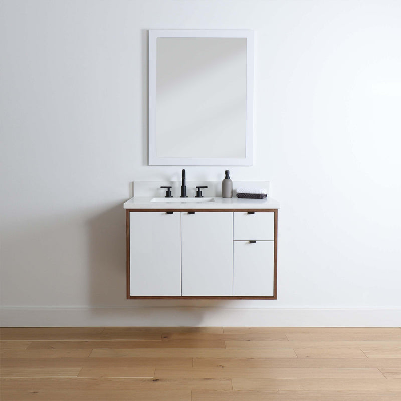 Sidney 36", Teodor® Modern Wall Mount Gloss White Vanity, Left Sink