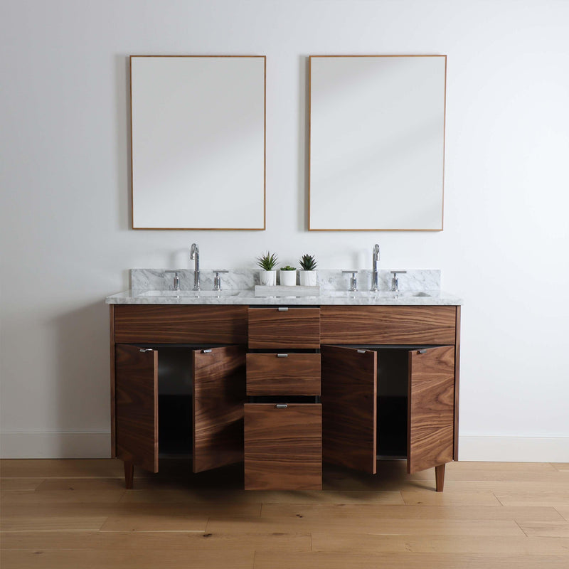 Austin 60", Teodor Modern American Black Walnut Vanity, Double Sink - The Vanity Store Canada