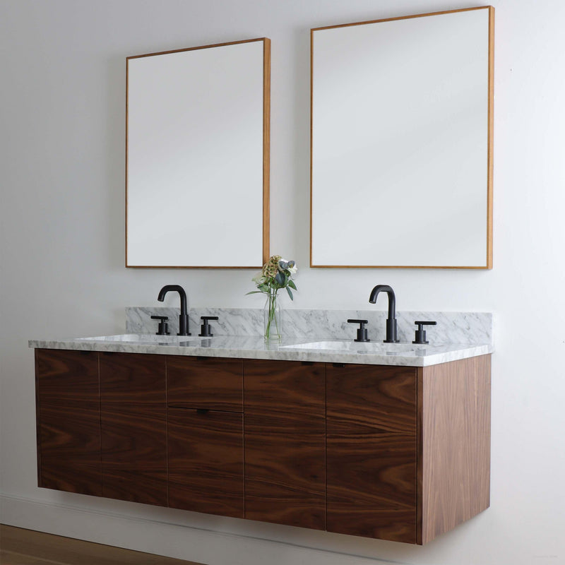 Austin 60", Teodor Modern Wall Mount American Black Walnut Vanity, Double Sink - The Vanity Store Canada