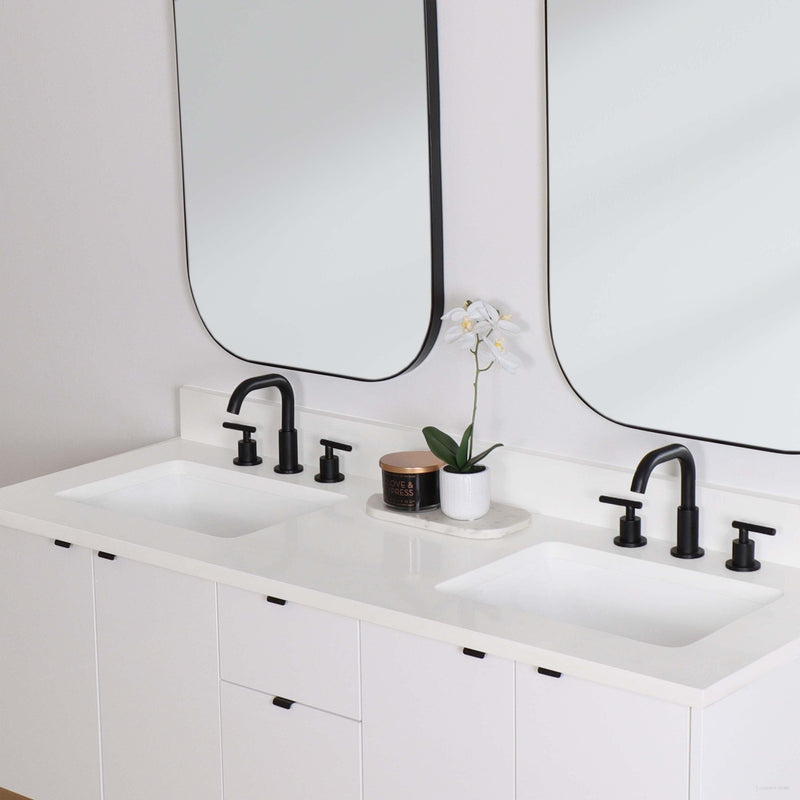 Austin 60", Teodor Modern Wall Mount Gloss White Vanity, Double Sink - The Vanity Store Canada