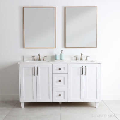 Bridgeport 60", Teodor Satin White Vanity, Double Sink - The Vanity Store Canada