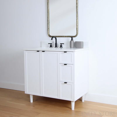 Cape Breton 36", Satin White Vanity, Left Sink - The Vanity Store Canada