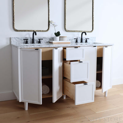 Cape Breton 60", Satin White Vanity, Double Sink - The Vanity Store Canada