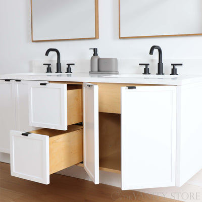 Cape Breton 60", Wall Mount Satin White Vanity, Double Sink - The Vanity Store Canada