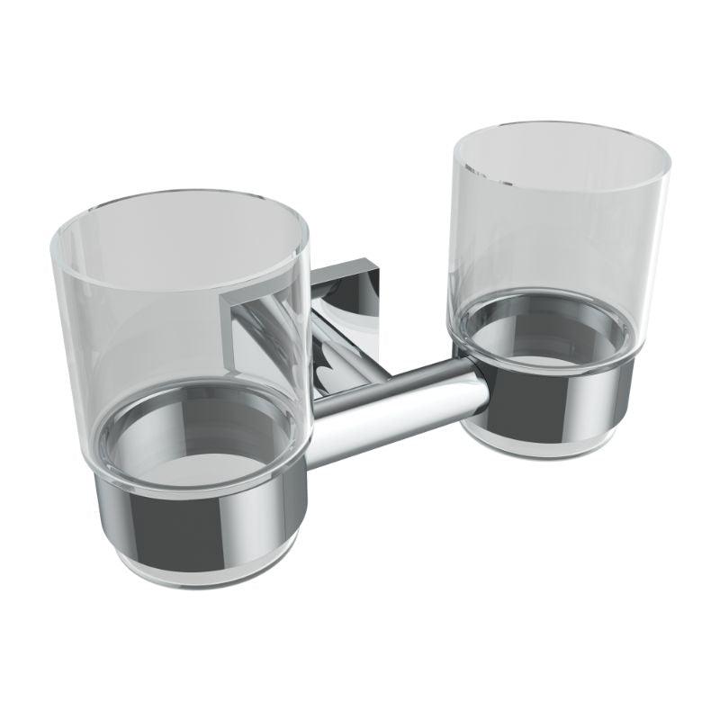Crater Double Glass Tumbler, Chrome, Volkano Series - The Vanity Store Canada