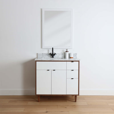 Sidney 36", Teodor Modern Gloss White Vanity, Left Sink - The Vanity Store Canada