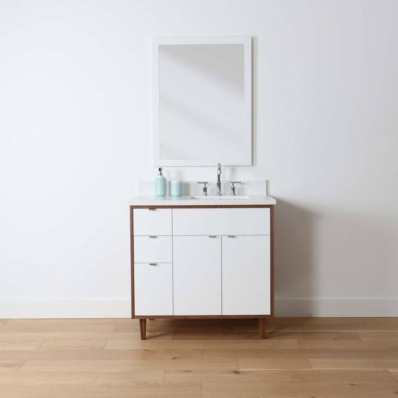 Sidney 36", Teodor Modern Gloss White Vanity, Right Sink - The Vanity Store Canada