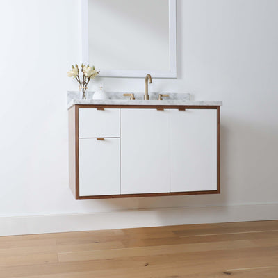 Sidney 36", Teodor Modern Wall Mount Gloss White Vanity, Right Sink - The Vanity Store Canada