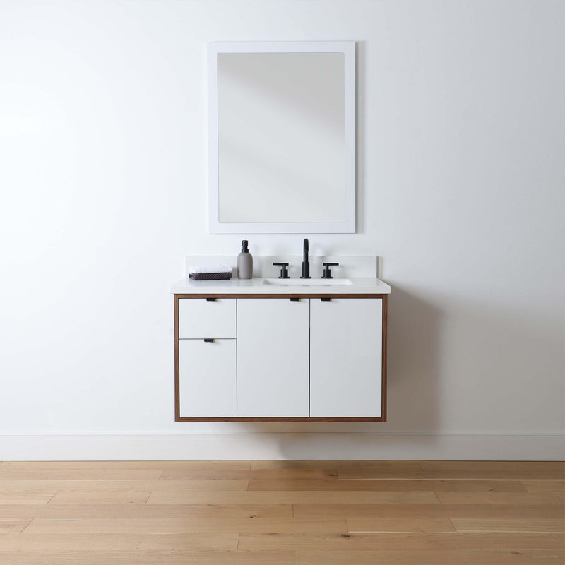 Sidney 36", Teodor Modern Wall Mount Gloss White Vanity, Right Sink - The Vanity Store Canada