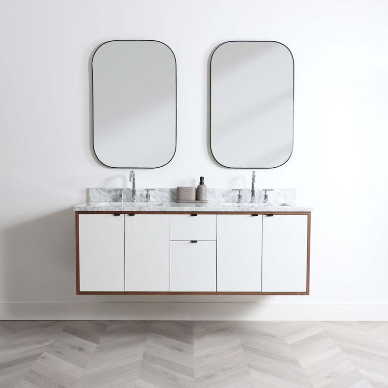 Sidney 60", Teodor Modern Wall Mount Gloss White Vanity, Double Sink - The Vanity Store Canada