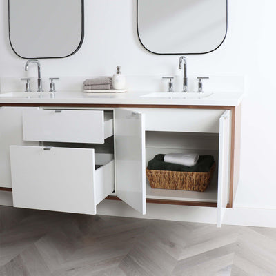 Sidney 72", Teodor Modern Wall Mount Gloss White Vanity, Double Sink - The Vanity Store Canada