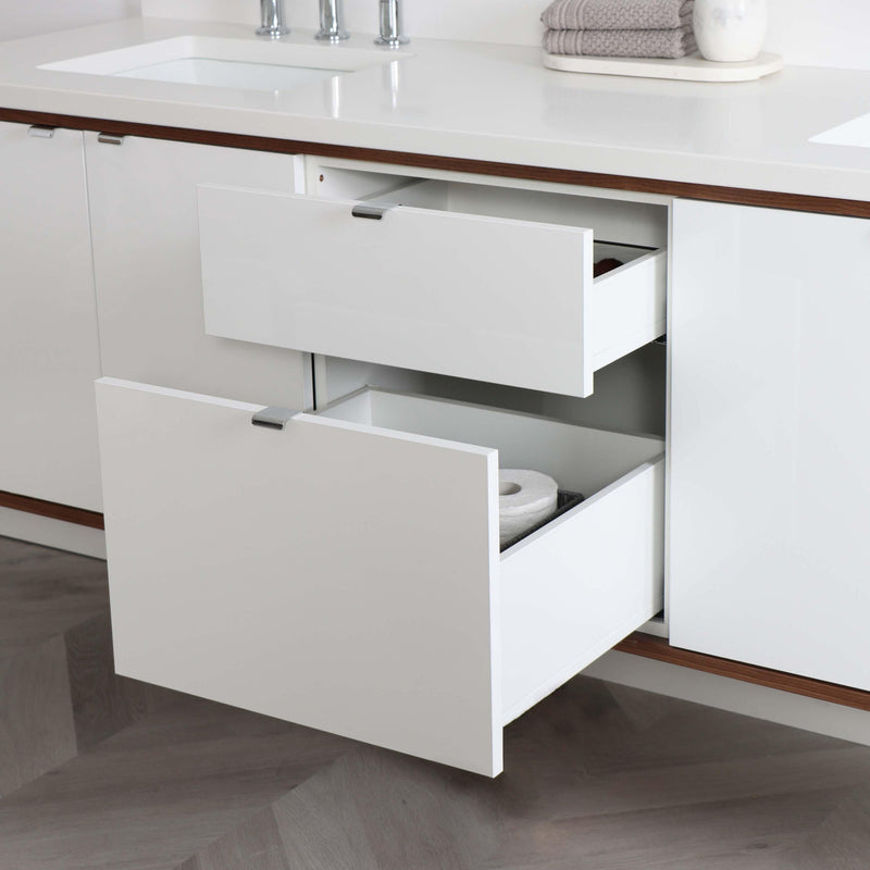 Sidney 72", Teodor Modern Wall Mount Gloss White Vanity, Double Sink - The Vanity Store Canada