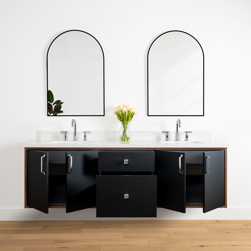 Sidney 72", Teodor Modern Wall Mount Matte Black Vanity, Double Sink - The Vanity Store Canada